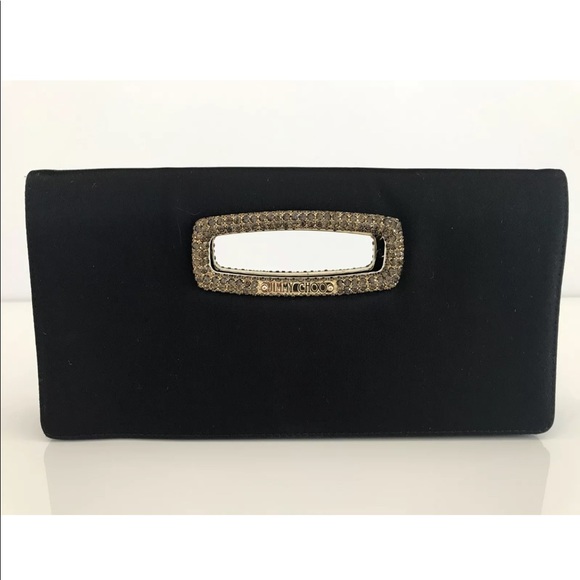 JIMMY CHOO BLACK SATIN SILK CRYSTAL CLUTCH BAG - Picture 6 of 15